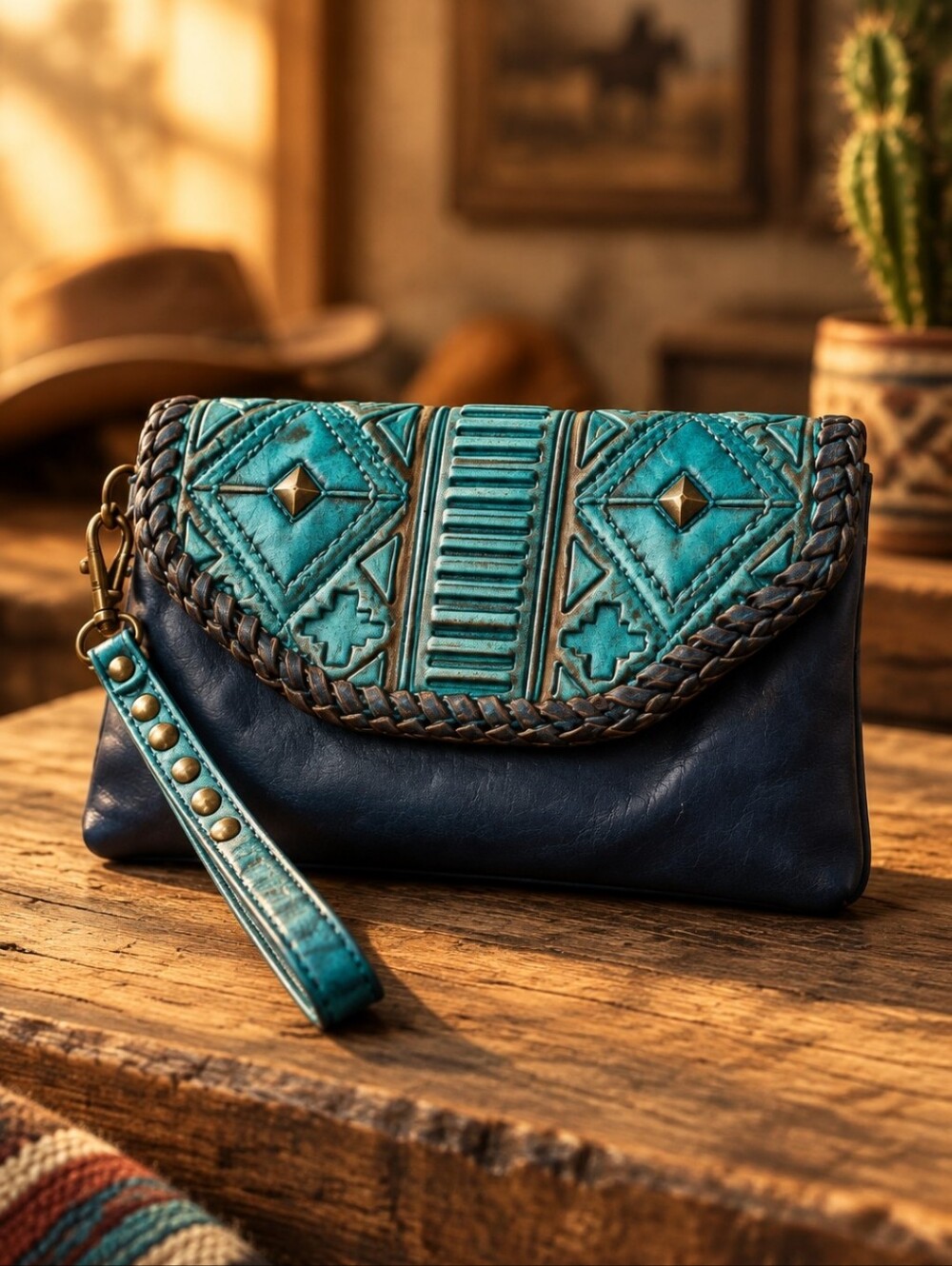 Montana West Green and Black Leather Clutch Wristlet